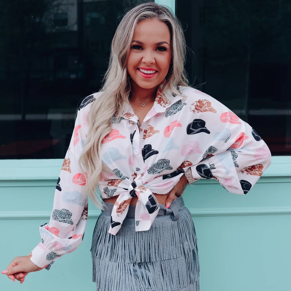 Cowgirl Hat Button Up Blouse - Medium